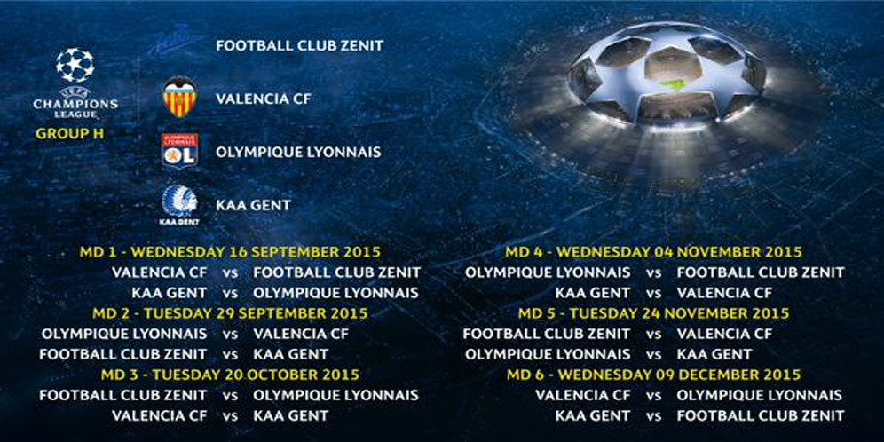 Fakta Grup H: Zenit, Valencia, Lyon, Gent