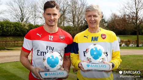 Giroud dan Wenger menerima penghargaan terbaik untuk bulan Maret 2015.