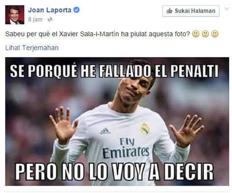 Laman Facebook, Joan Laporta yang menyindir Ronaldo