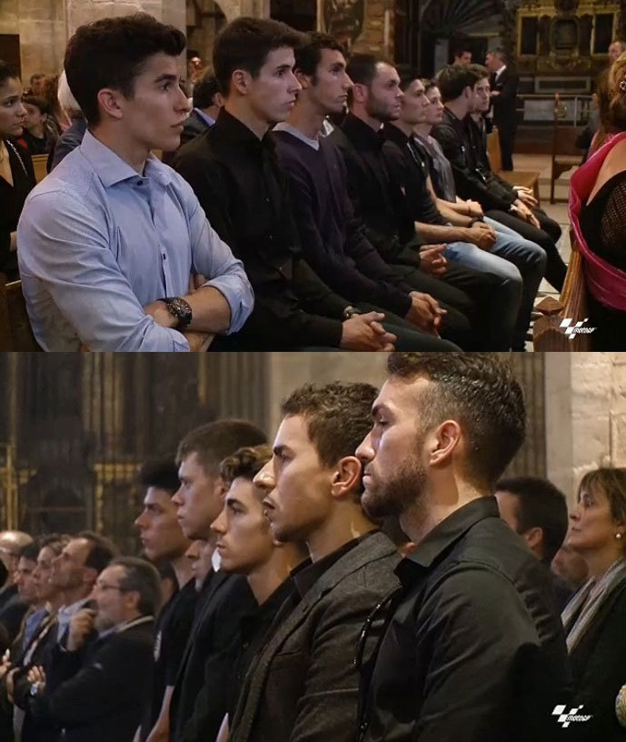 Para pebalap hadir dalam upacara pemakaman Luis Salom di Palma de Mallorca. (c) MotoGP