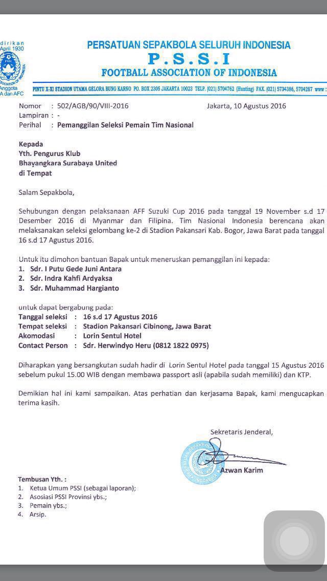 Surat Pemanggilan Indra Kahfi 