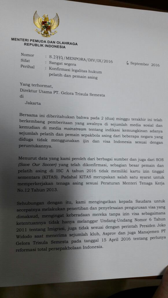 surat jaminan kerja tenaga asing tujuh hari izin Kemenpora beri bereskan GTS waktu pada