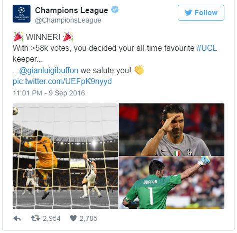 Buffon terpilih jadi kiper terbaik Liga Champions.