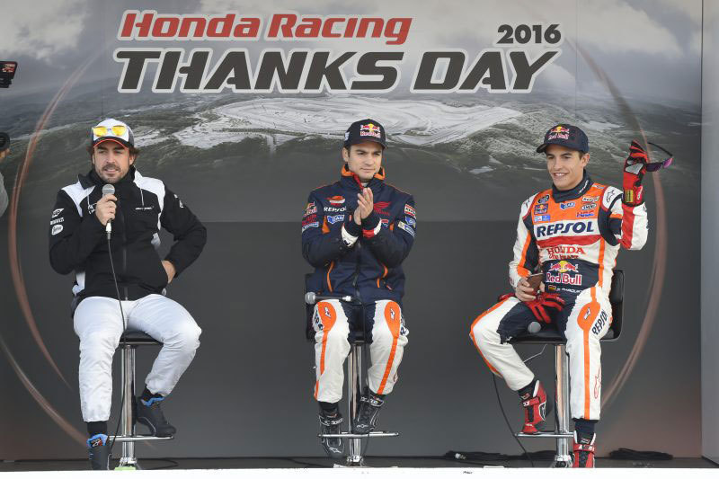 Fernando Alonso, Dani Pedrosa dan Marc Marquez. (c) HRC