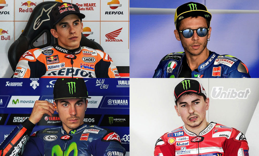 Marc Marquez, Valentino Rossi, Jorge Lorenzo dan Maverick Vinales. (c) AFP