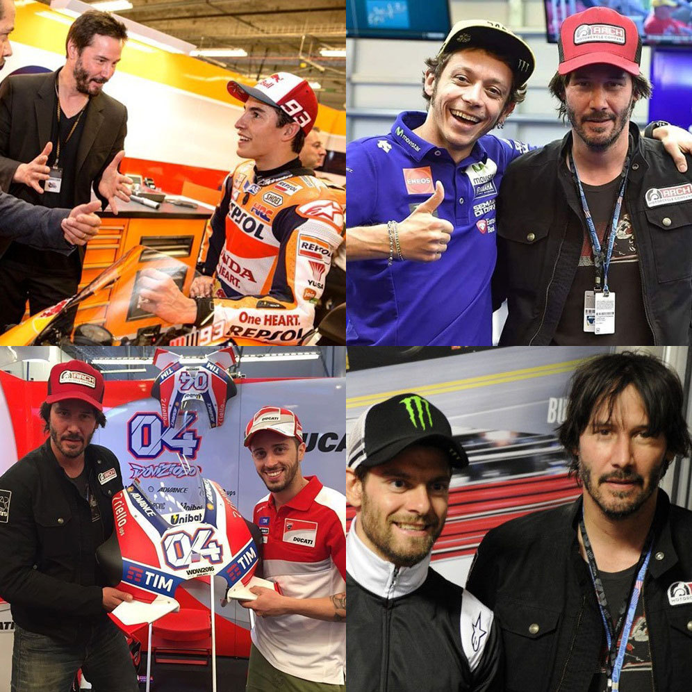 Keanu Reeves bersama Marc Marquez, Valentino Rossi, Andrea Dovizioso dan Cal Crutchlow. (c) Istimewa