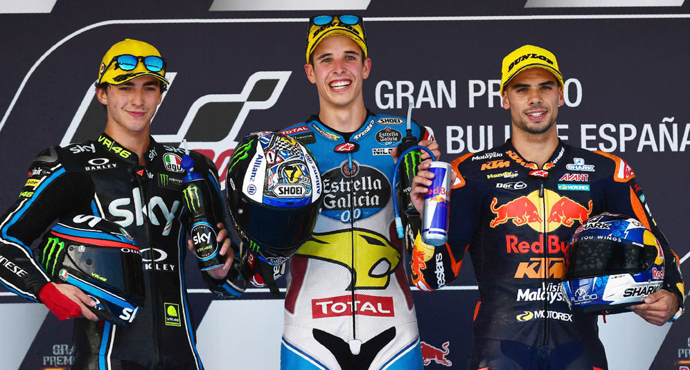 Francesco Bagnaia, Alex Marquez dan Miguel Oliveira. (c) AFP