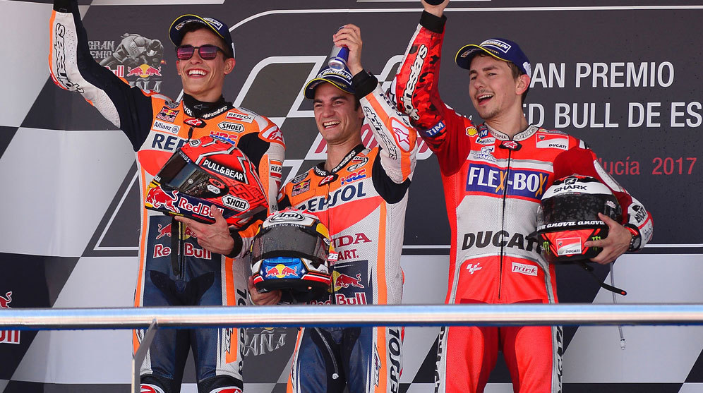 Marc Marquez, Dani Pedrosa dan Jorge Lorenzo. (c) AFP