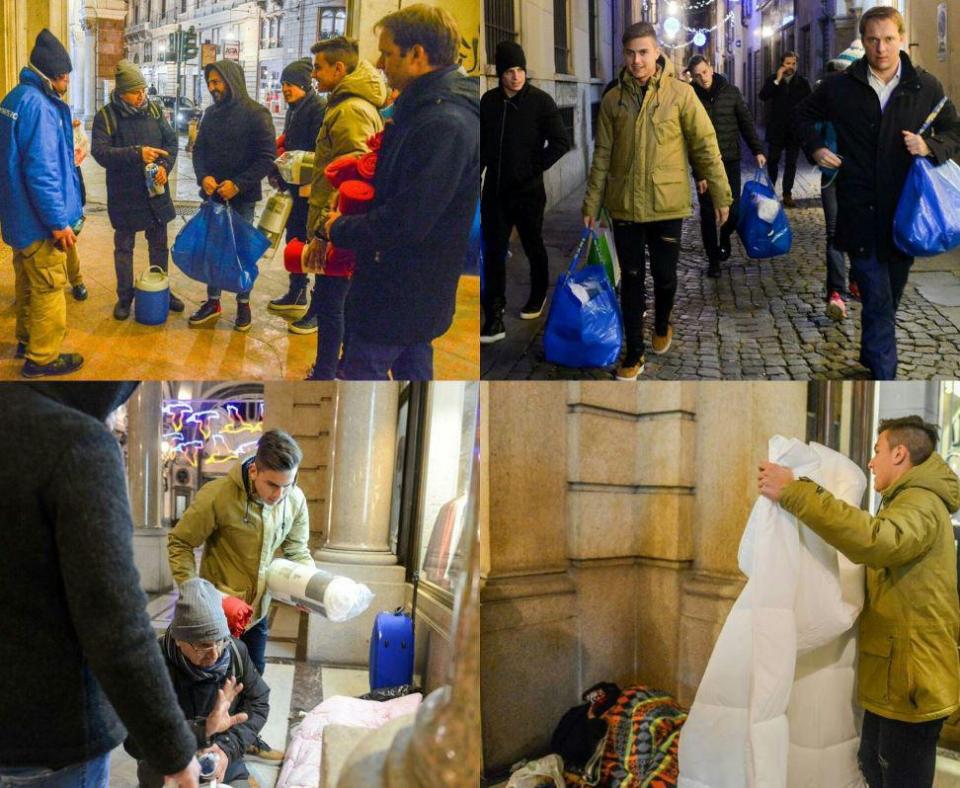 Paulo Dybala berikan selimut untuk para tunawisma.