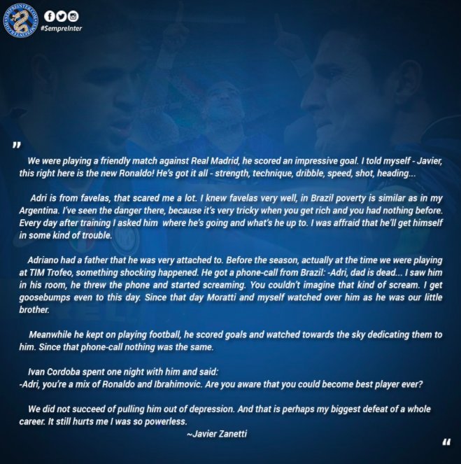Javier Zanetti tentang Adriano (c) Sempre Inter