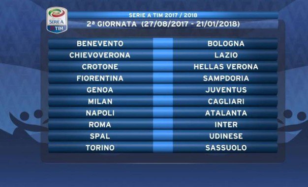 Jadwal giornata 2 (c) Serie A TIM