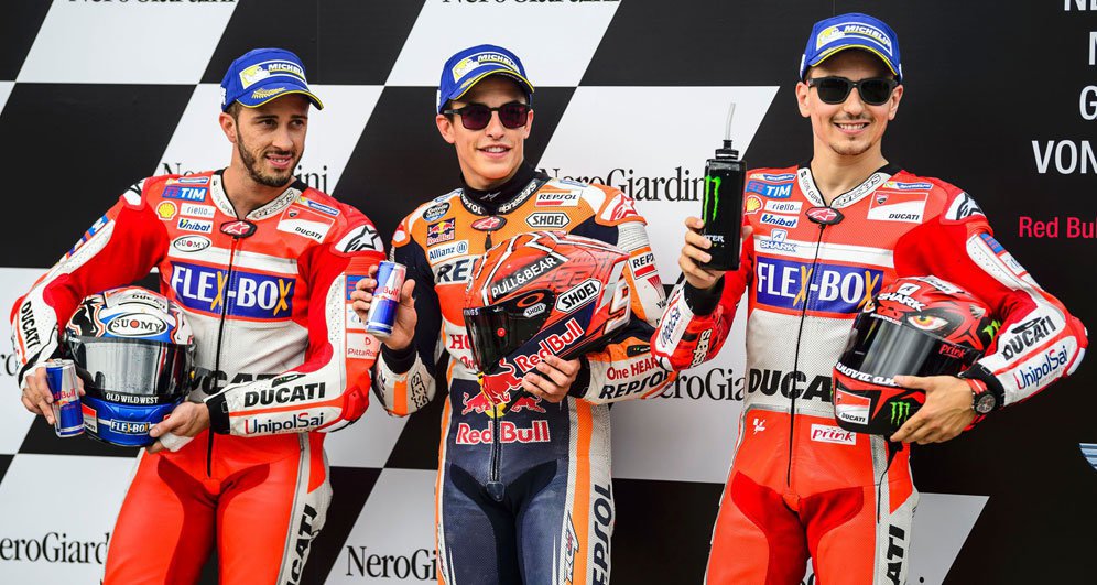 Andrea Dovizioso, Marc Marquez dan Jorge Lorenzo. (c) AFP