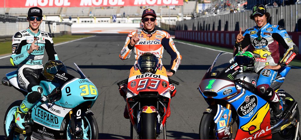 Marc Marquez, Franco Morbidelli dan Joan Mir (c) AFP