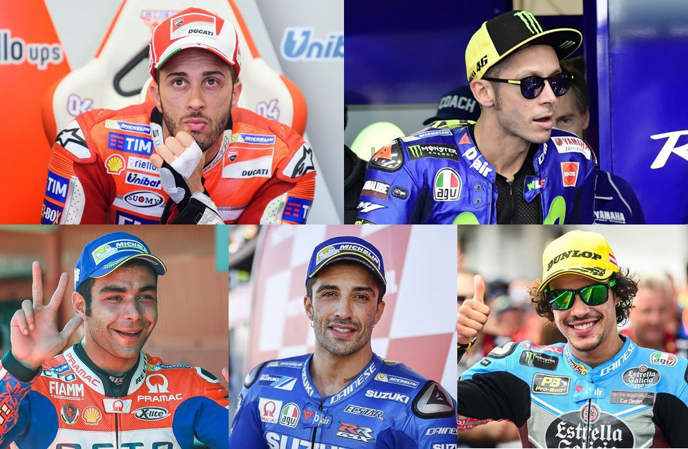 Andrea Dovizioso, Valentino Rossi, Danilo Petrucci, Andrea Iannon dan Franco Morbidelli. (c) AFP/Suzuki