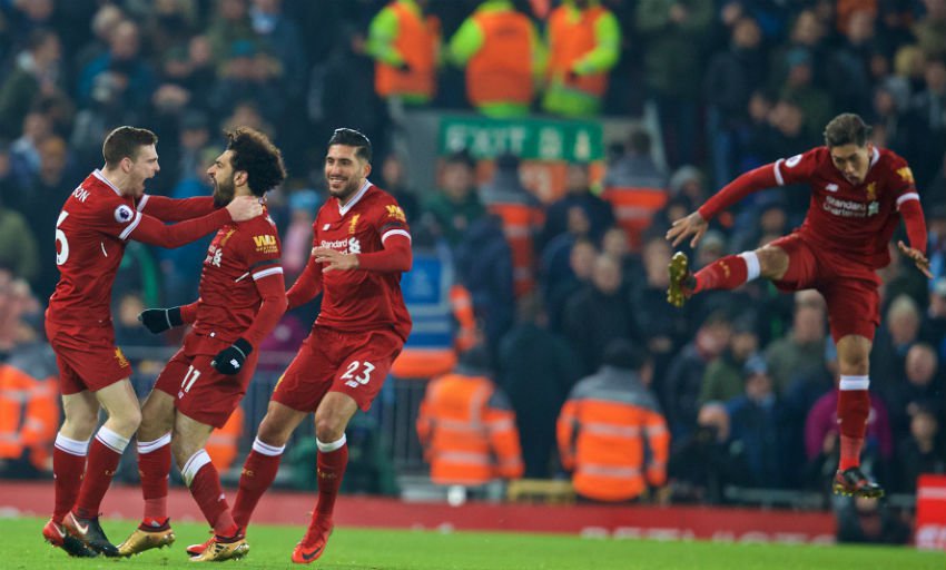Selebrasi Firmino usai Salah bobol gawang City