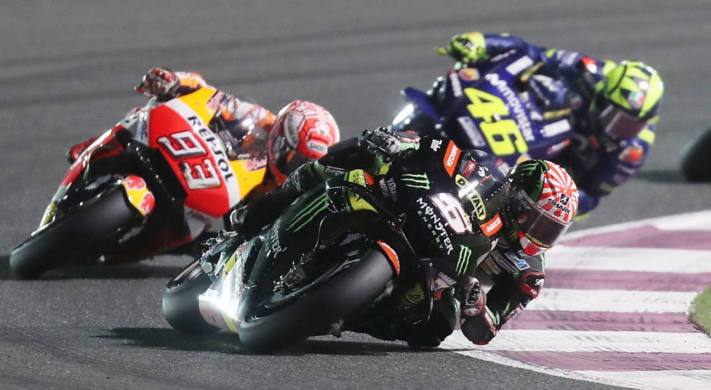 Johann Zarco, Marc Marquez dan Valentino Rossi (c) AFP