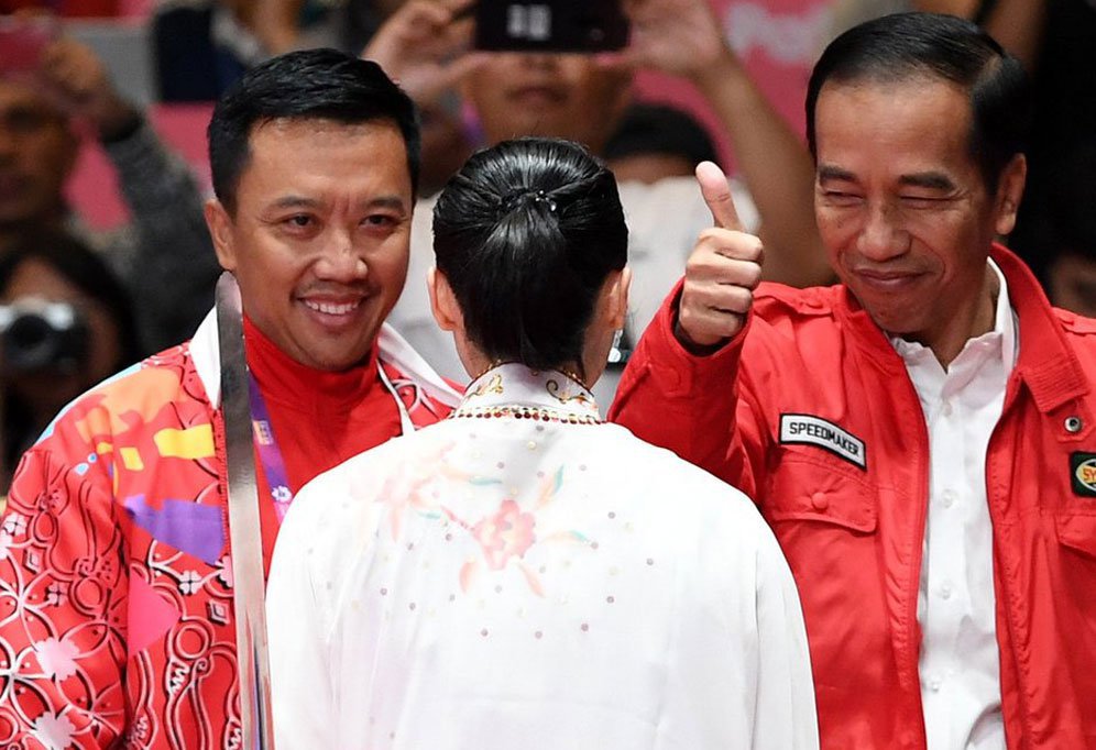 Presiden RI Joko Widodo; Menpora Imam Nahrawi dan Lindswell Kwok. (c) Inasgoc