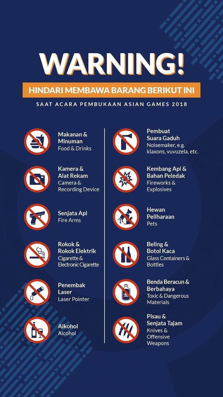 Barang-barang yang dilarang di Opening Ceremony Asian Games 2018.