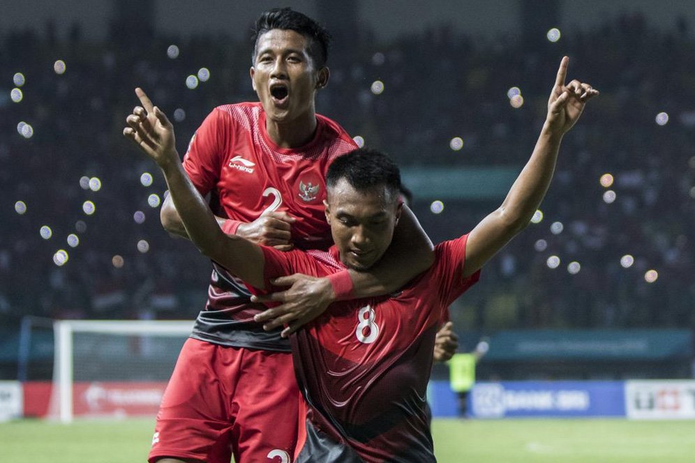 Selebrasi Hargianto usai bobol gawang Taiwan.