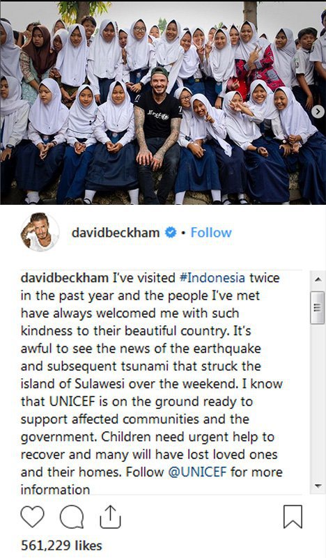 David Beckham (instagram.com/davidbeckham), diambil 2/10/2018 pukul 13:30 (c) instagram.com/davidbeckham