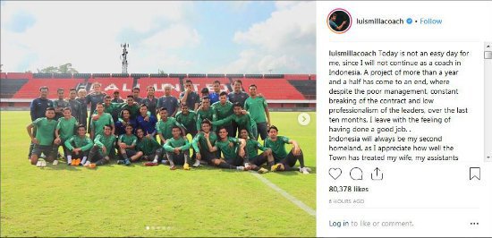 Foto: Luis Milla dan timnas Indonesia, diambil 22/10/2018 Pkl 04.05 WIB. (c) (c) Instagram.com/luismillacoach.