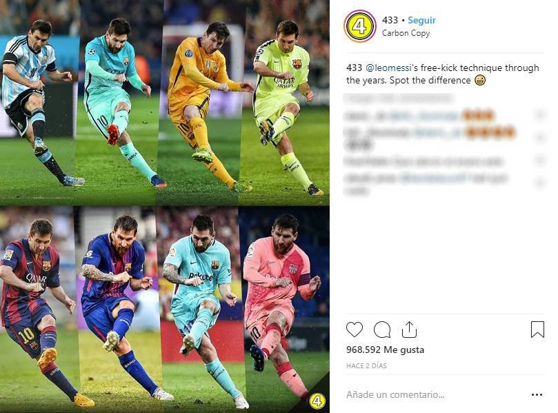 Evolusi teknik tendangan bebas Lionel Messi (c) Instagram.com/433
