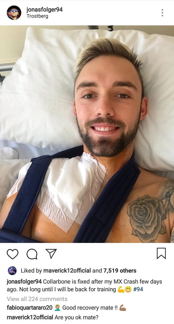 Jonas Folger usai operasi bahu. (c) Instagram/JonasFolger94