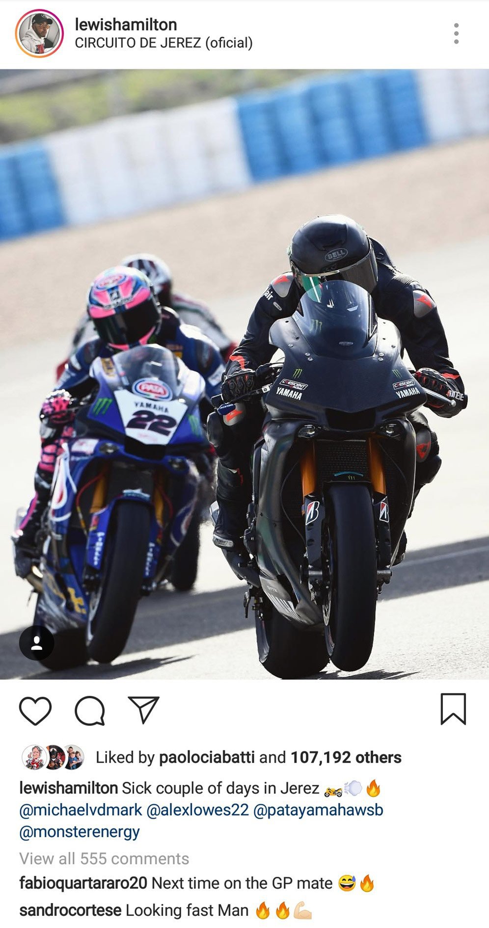 Lewis Hamilton jajal motor superbike di Jerez. (c) Instagram/LewisHamilton