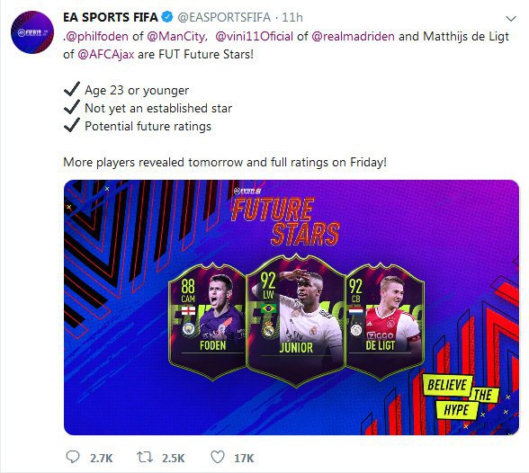 Tiga bintang masa depan FIFA FUT. (c) twitter.com/@EASPORTSFIFA