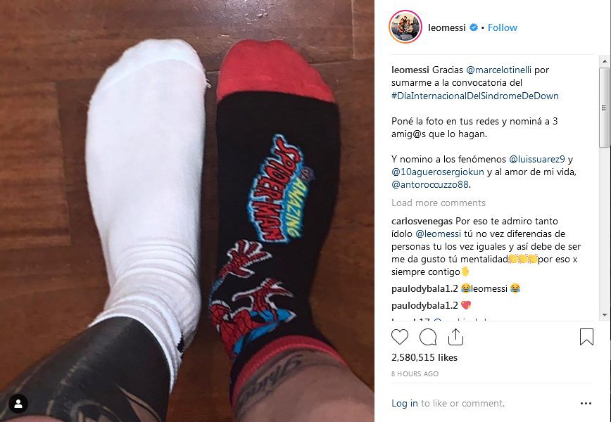 Messi berpartisipasi dalam kampanye World Down Syndrome Day. (c) instagram.com/leomessi