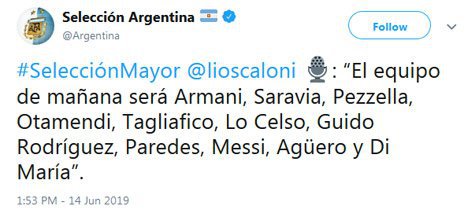 Starting XI Argentina lawan Kolombia. (c) twitter.com/Argentina