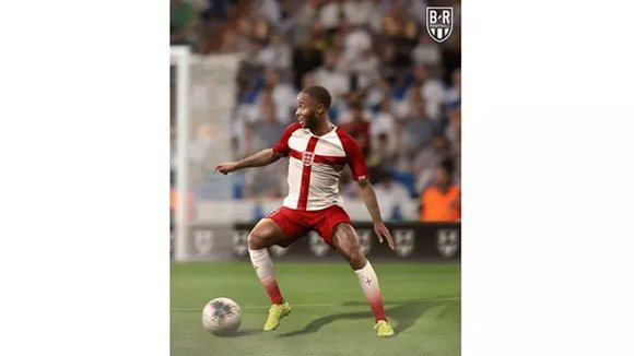 Raheem Sterling memakai jersey fantasy timnas Inggris. (c) Instagram.com/brfootball