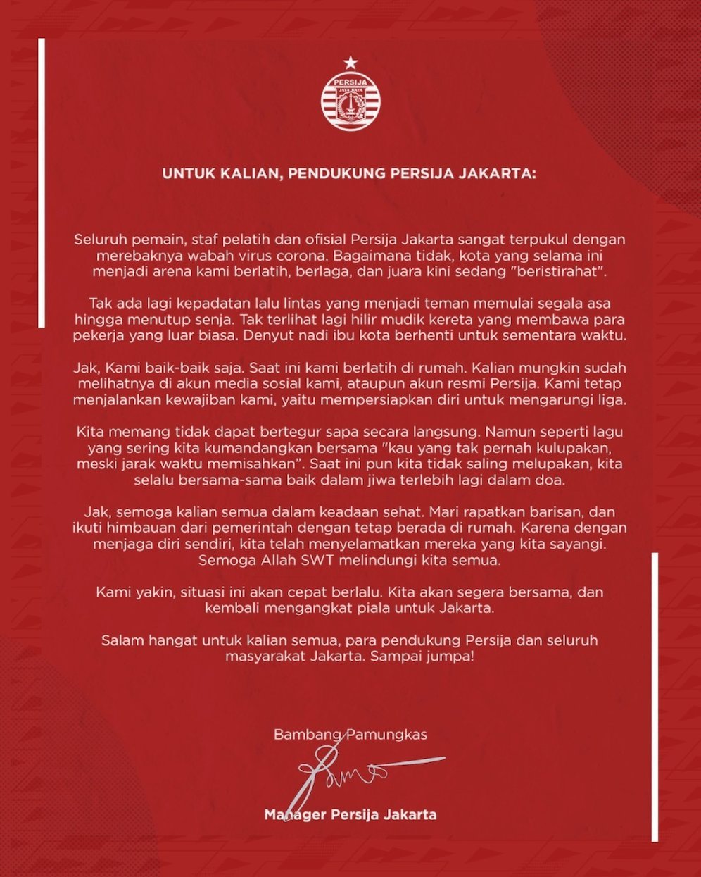 Surat Terbuka Persija Jakarta untuk The Jakmania (c) Persija Jakarta