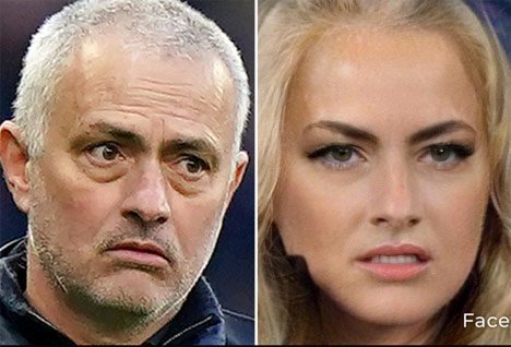 Jose Mourinho di FaceApp (c) The Sun