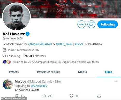 Tangkap layar Twitter Kai Havertz (c) Twitter Kai Havertz