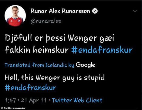 Unggahan Runar Alex Runarsson yang menghina Arsene Wenger (c) The Sun