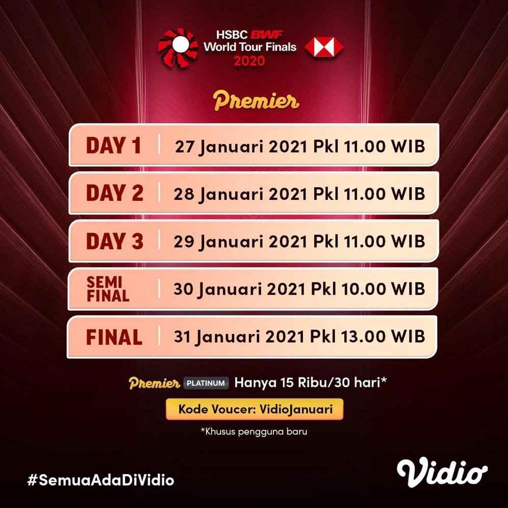 Jadwal Live Streaming Bwf World Tour Finals 2020 Di Vidio 27 31 Januari 2021 Bola Net