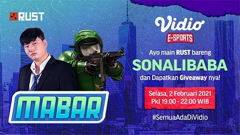 Main bareng RUST bersama Sonalibaba, Selasa (2/2/2021) pukul 19.00 WIB dapat disaksikan melalui platform streaming Vidio (c) vidio