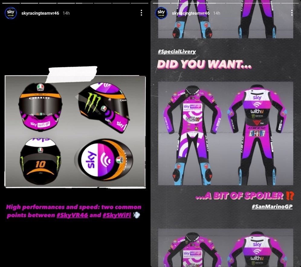 Corak spesial Sky VR46 untuk MotoGP San Marino 2021 di Sirkuit Misano. (c) Instagram/SkyRacingVR46