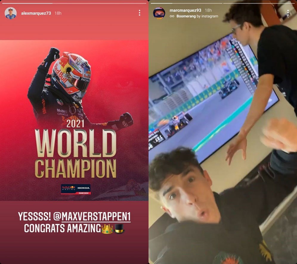 Dukungan Alex dan Marc Marquez kepada Max Verstappen. (c) Instagram/AlexMarquez73, MarcMarquez93