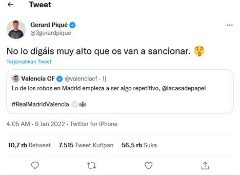 Tweet Gerard Pique yang menyindir Real Madrid (c) Tangkap layar Twitter