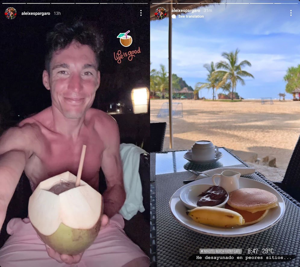 Aleix Espargaro saat bersantai di hotel tempatnya menginap di Lombok. (c) Instagram/Aleix Espargaro