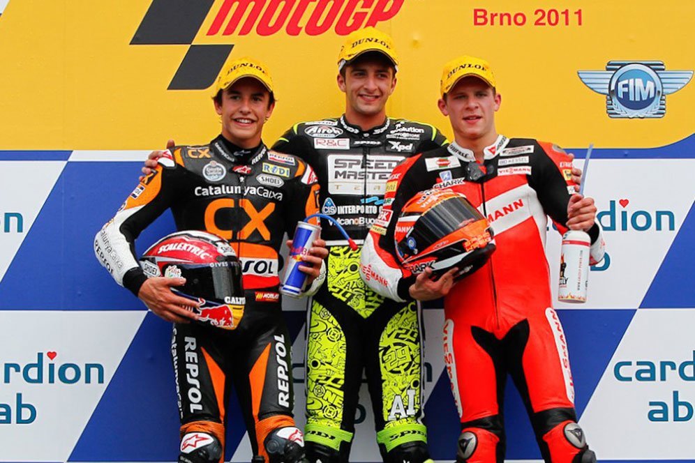 Marc Marquez, Andrea Iannone, dan Stefan Bradl di Moto2 Ceko 2011. (c) Dorna Sports/MotoGP.com