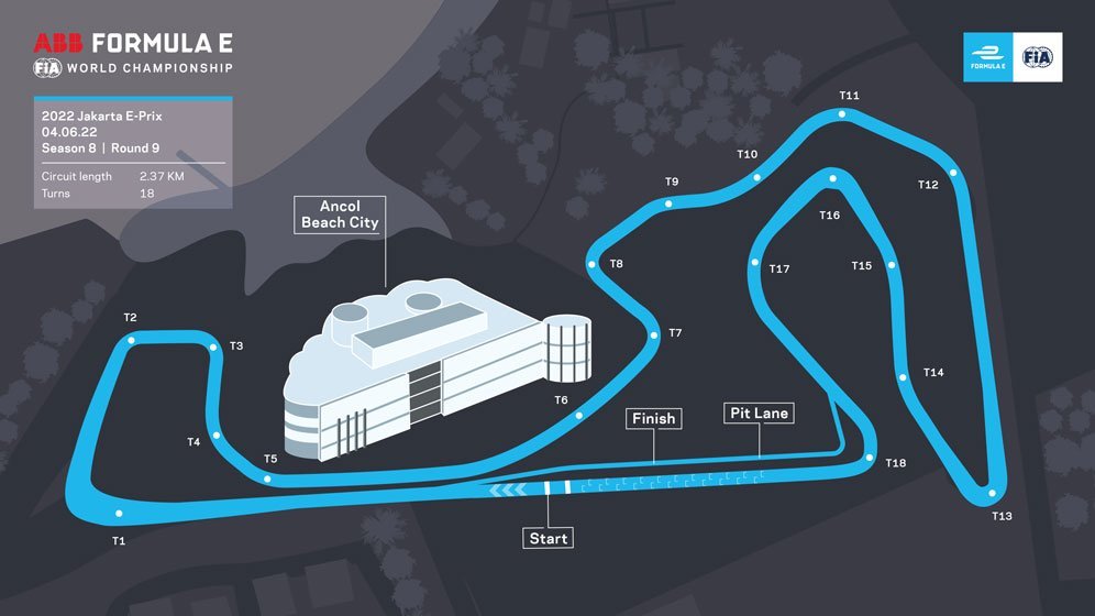 Layout Jakarta International E-Prix Circuit, Ancol, Jakarta. (c) FIA Formula E