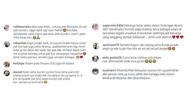 Komentar netizen di kolom komentar Instagram @rizkybillar dan @lestykejora