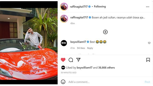 Postingan Raffi Ahmad di Instagram (c) Instagram/raffinagita1717