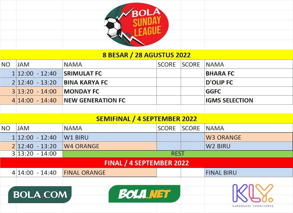 Jadwal babak knockout Bola Sunday League 2022 (c) Dok. Bola Sunday League