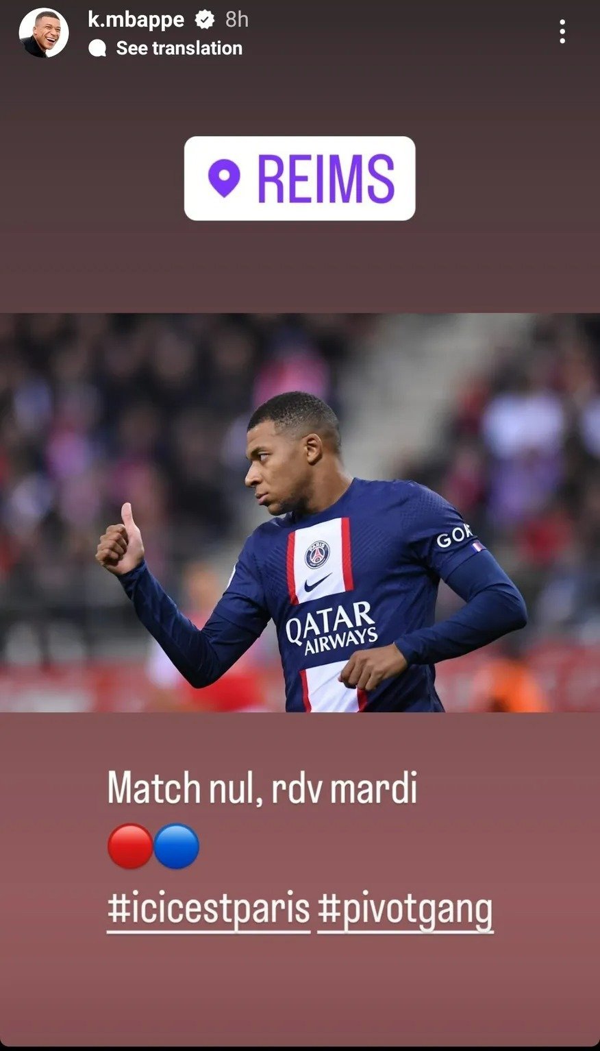 Unggahan Instagram Story dari Kylian Mbappe (c) AP Photo