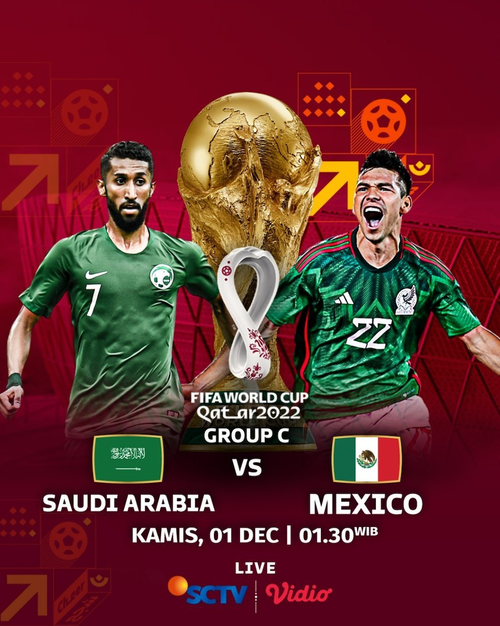 Laga Grup C Piala Dunia 2022: Arab Saudi vs Meksiko live di SCTV, Vidio dan MOJI (c) SCM