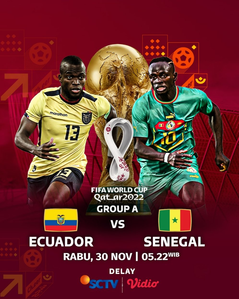 Laga tunda Piala Dunia 2022: Ekuador vs Senegal yang ditayangkan SCTV dan Vidio (c) SCM